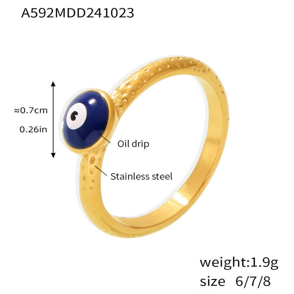Wholesale Stainless Steel Geometric Blue Eye Ring For Women Fashion Creative Electroplated Jewelry