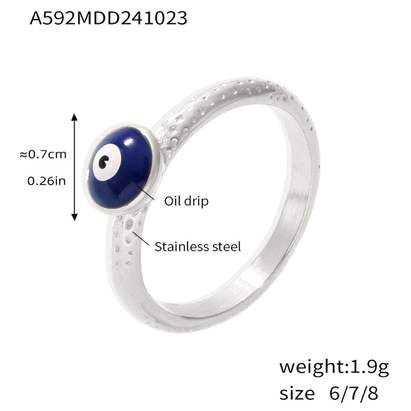 Wholesale Stainless Steel Geometric Blue Eye Ring For Women Fashion Creative Electroplated Jewelry