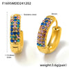Wholesale 316L Stainless Steel Geometric Blue Turquoise Zircon Inlaid Handmade Electroplated Circle Snap Earrings For Women