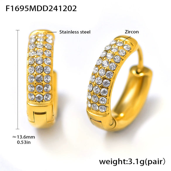Wholesale 316L Stainless Steel Geometric Blue Turquoise Zircon Inlaid Handmade Electroplated Circle Snap Earrings For Women
