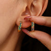Wholesale 316L Stainless Steel Geometric Blue Turquoise Zircon Inlaid Handmade Electroplated Circle Snap Earrings For Women