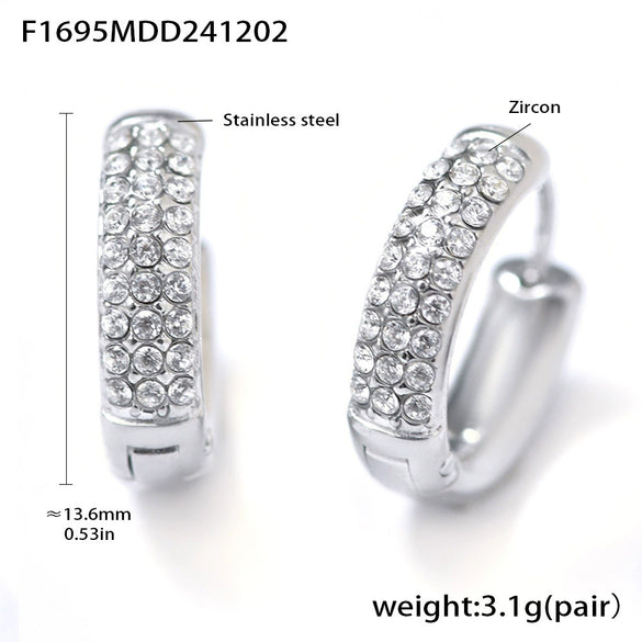 Wholesale 316L Stainless Steel Geometric Blue Turquoise Zircon Inlaid Handmade Electroplated Circle Snap Earrings For Women
