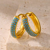 Wholesale 316L Stainless Steel Geometric Blue Turquoise Zircon Inlaid Handmade Electroplated Circle Snap Earrings For Women