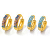 Wholesale 316L Stainless Steel Geometric Blue Turquoise Zircon Inlaid Handmade Electroplated Circle Snap Earrings For Women