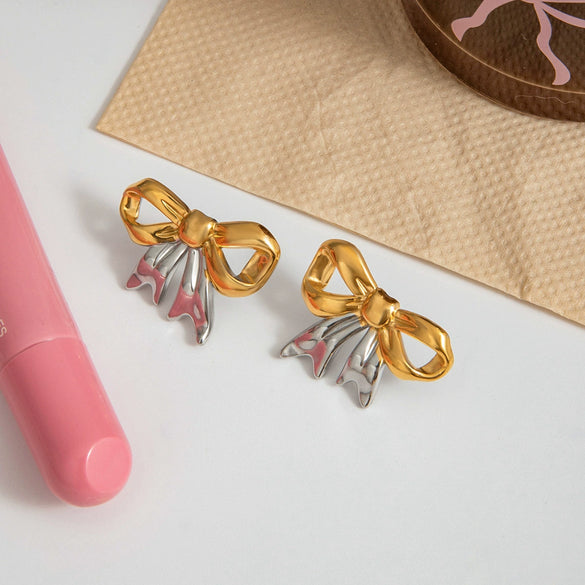 Wholesale Stainless Steel Geometric Bow Earrings With Electroplating For Women