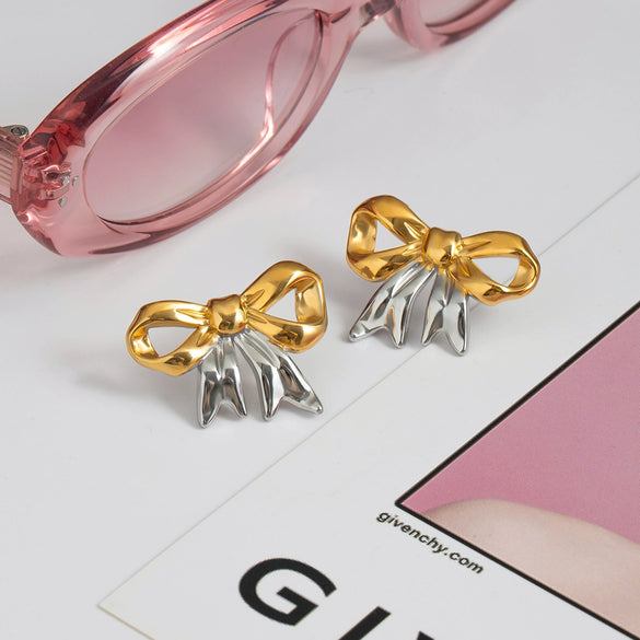 Wholesale Stainless Steel Geometric Bow Earrings With Electroplating For Women