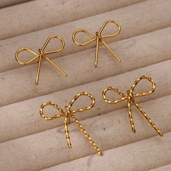 Wholesale Stainless Steel Geometric Bow Earrings With Electroplating