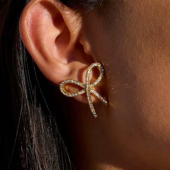 Wholesale Stainless Steel Geometric Bow Earrings With White Diamond Electroplated Light Luxury High End Non Fading Titanium Steel Jewelry For Women