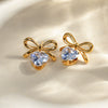 Wholesale Stainless Steel Geometric Bow Earrings With White Zircon And Electroplating