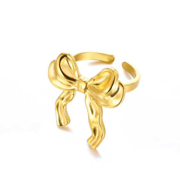Wholesale Stainless Steel Geometric Bow Open Ring With Electroplating For Women