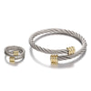 Wholesale Stainless Steel Geometric Bracelet Ring Set Electroplated Microinlaid Unisex Jewelry
