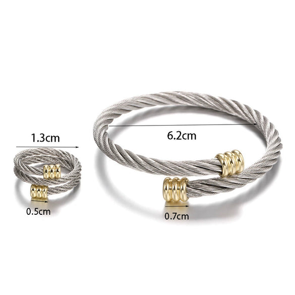 Wholesale Stainless Steel Geometric Bracelet Ring Set Electroplated Microinlaid Unisex Jewelry