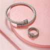 Wholesale Stainless Steel Geometric Bracelet Ring Set Electroplated Microinlaid Unisex Jewelry