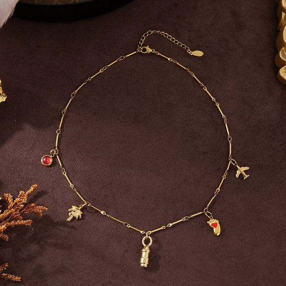 Wholesale Stainless Steel Geometric Bullet Aircraft Pendant Necklace With Vacuum Plated 18K Gold Color