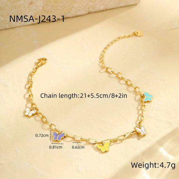 Wholesale Stainless Steel Geometric Butterfly Beach Anklet Multilayer Stacked Unisex Foot Accessories