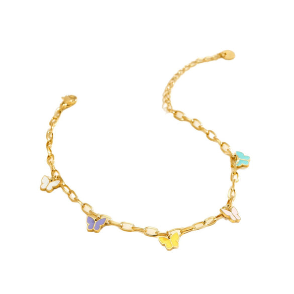 Wholesale Stainless Steel Geometric Butterfly Beach Anklet Multilayer Stacked Unisex Foot Accessories