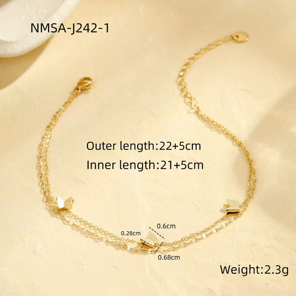 Wholesale Stainless Steel Geometric Butterfly Beach Anklet Multilayer Stacked Unisex Foot Accessories