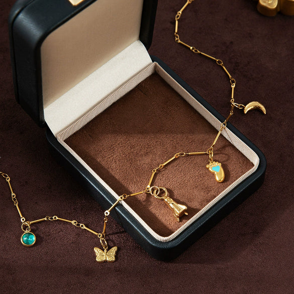 Wholesale Stainless Steel Geometric Butterfly Sun And Moon Pendant Necklace With Vacuum Plated 18K Gold