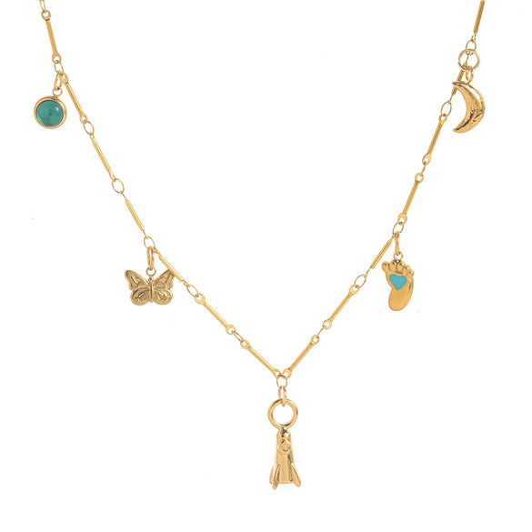 Wholesale Stainless Steel Geometric Butterfly Sun And Moon Pendant Necklace With Vacuum Plated 18K Gold