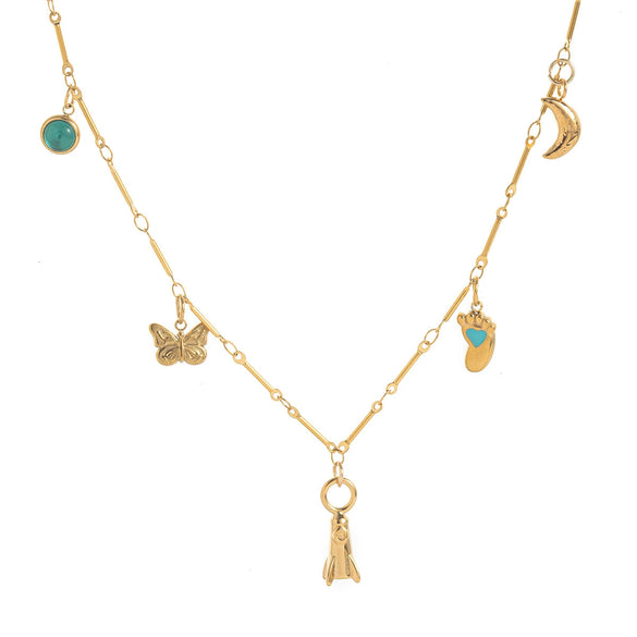 Wholesale Stainless Steel Geometric Butterfly Sun And Moon Pendant Necklace With Vacuum Plated 18K Gold
