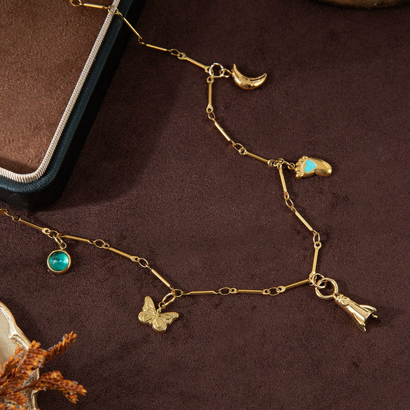 Wholesale Stainless Steel Geometric Butterfly Sun And Moon Pendant Necklace With Vacuum Plated 18K Gold