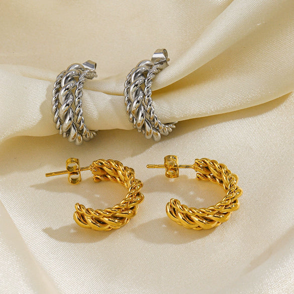 Wholesale Stainless Steel Geometric C Shaped Electroplated Women's Twist Earrings