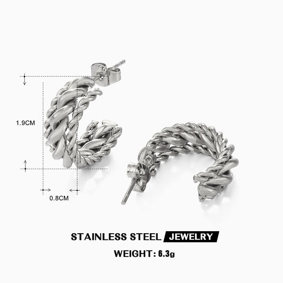 Wholesale Stainless Steel Geometric C Shaped Electroplated Women's Twist Earrings
