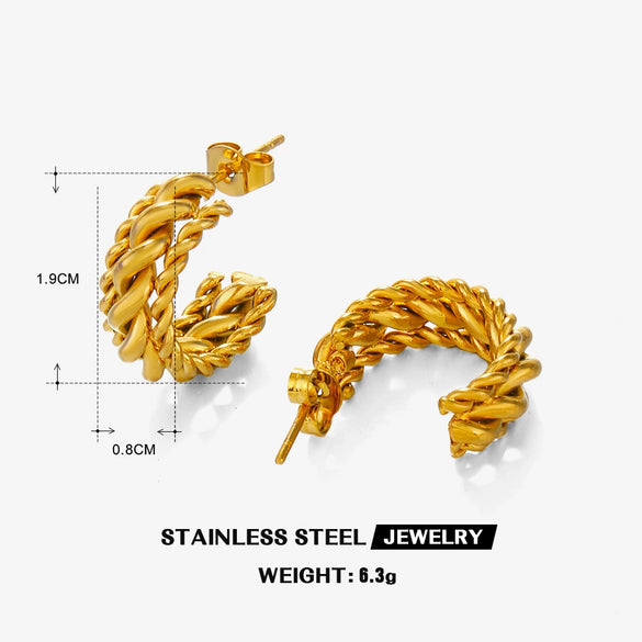 Wholesale Stainless Steel Geometric C Shaped Electroplated Women's Twist Earrings