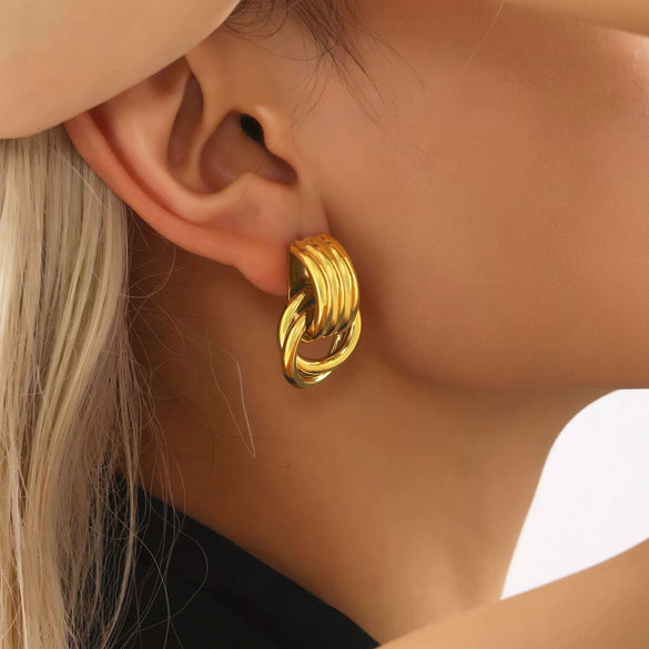 Wholesale 316L Stainless Steel Geometric C Shaped Pattern Pvd Electroplated Women's Earrings