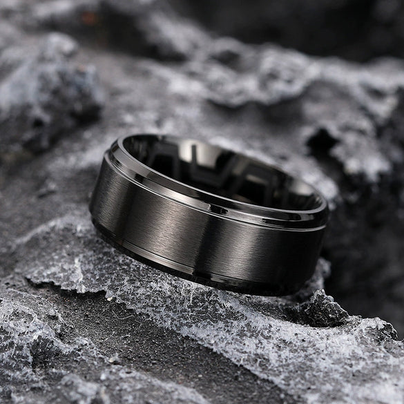 Wholesale Stainless Steel Geometric Carved Ring Unisex Simple Cold Style Electroplated