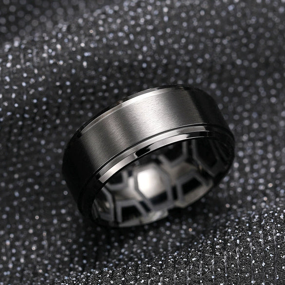 Wholesale Stainless Steel Geometric Carved Ring Unisex Simple Cold Style Electroplated