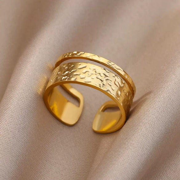 Wholesale Stainless Steel Geometric Casting Gold Inlaid Ring For Men And Women