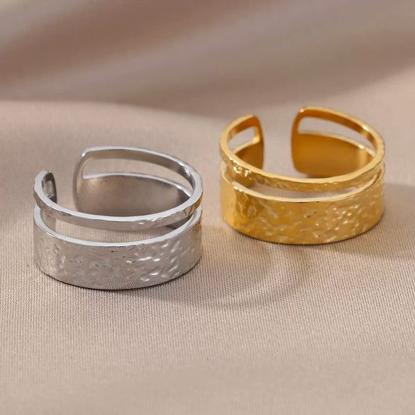 Wholesale Stainless Steel Geometric Casting Gold Inlaid Ring For Men And Women