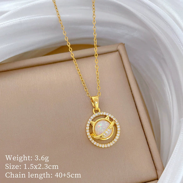 Wholesale Stainless Steel Geometric Cat Fashion Light Luxury Elegant Gorgeous Diamond Unisex Necklace