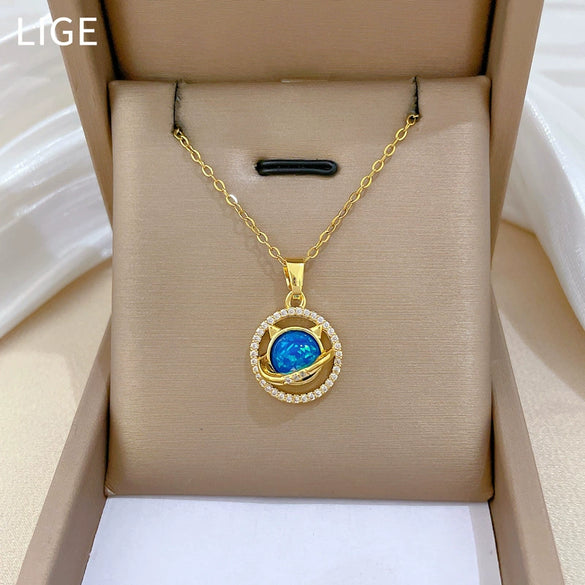 Wholesale Stainless Steel Geometric Cat Fashion Light Luxury Elegant Gorgeous Diamond Unisex Necklace