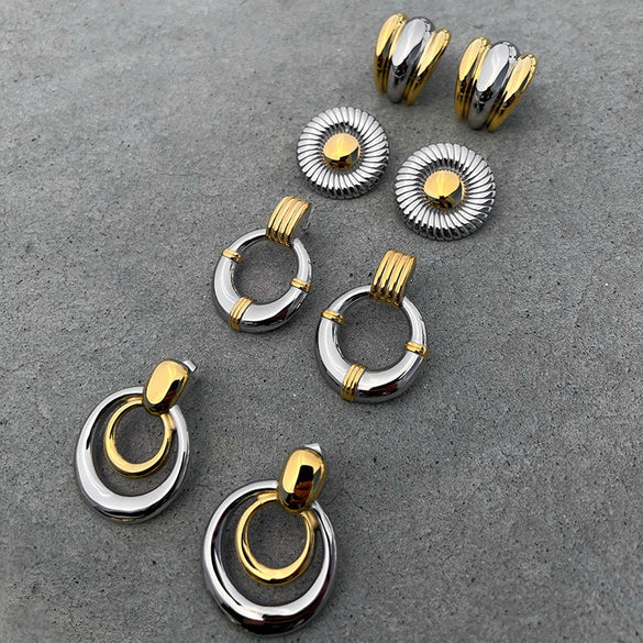 Wholesale Stainless Steel Geometric Circle Earrings With Electroplating For Women