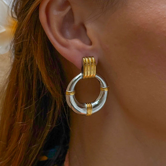 Wholesale Stainless Steel Geometric Circle Earrings With Electroplating For Women