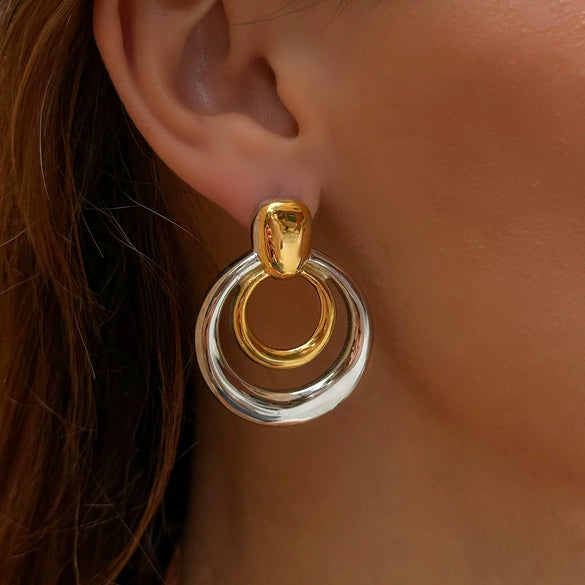 Wholesale Stainless Steel Geometric Circle Earrings With Electroplating For Women