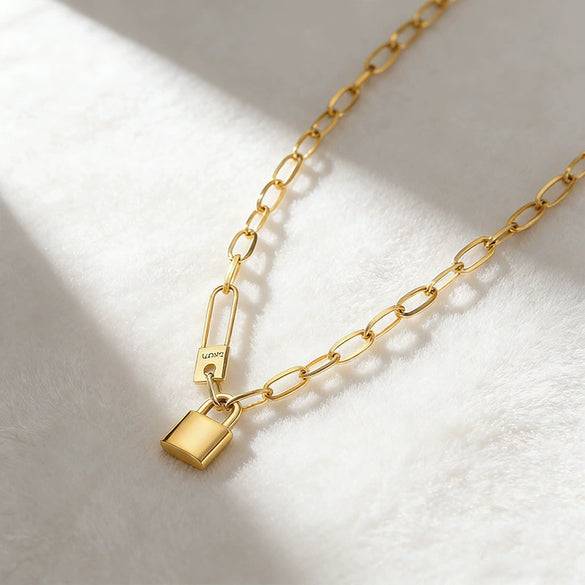 Wholesale Stainless Steel Geometric Clasp Love Lock Pendant Clavicle Necklace With Electroplating For Women