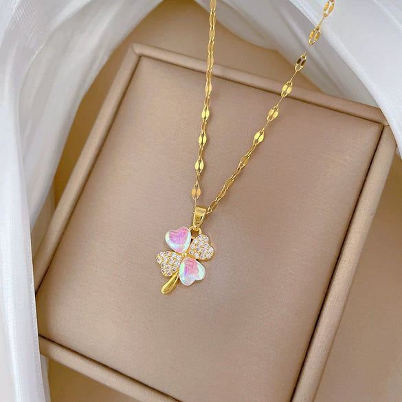 Wholesale Stainless Steel Geometric Clover Microencrusted Diamond Necklace For Women Elegant Style Clavicle Chain Accessories