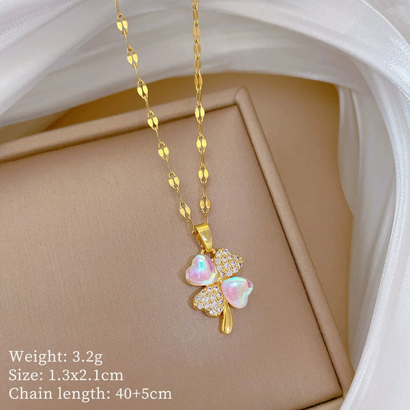 Wholesale Stainless Steel Geometric Clover Microencrusted Diamond Necklace For Women Elegant Style Clavicle Chain Accessories