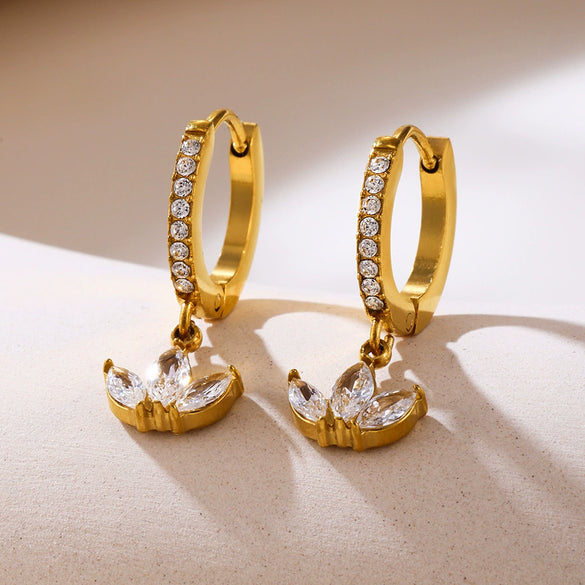 Wholesale Stainless Steel Geometric Clover Microinlaid Zircon Earrings Pvd Plated 18K True Gold Color For Women Light Luxury Style