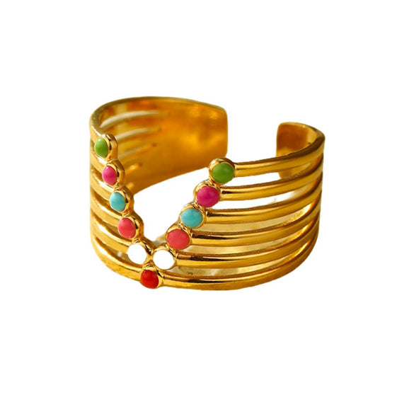 Wholesale Stainless Steel Geometric Colorful Oil Dripping Open Ring Light Luxury Style Electroplated