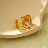 Wholesale Stainless Steel Geometric Colorful Oil Dripping Open Ring Light Luxury Style Electroplated