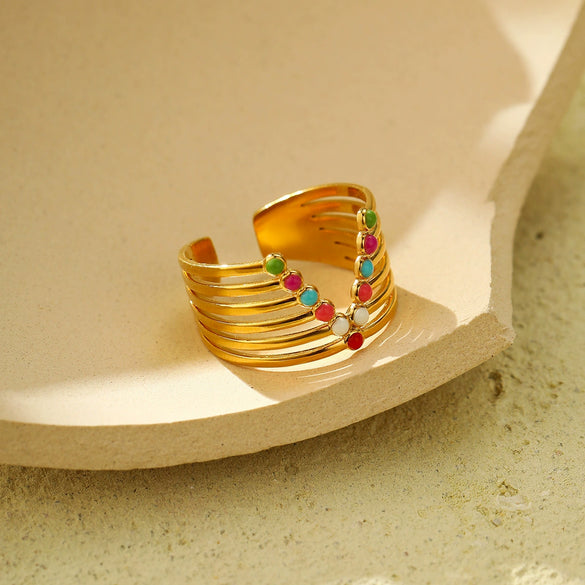 Wholesale Stainless Steel Geometric Colorful Oil Dripping Open Ring Light Luxury Style Electroplated