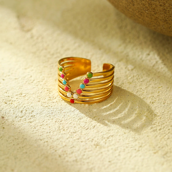 Wholesale Stainless Steel Geometric Colorful Oil Dripping Open Ring Light Luxury Style Electroplated