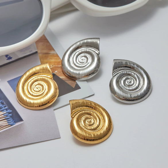 Wholesale Stainless Steel Geometric Conch Spiral Ring Left And Right Side Earrings With Electroplating For Women