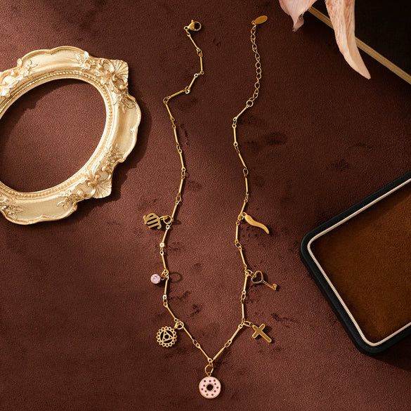 Wholesale Stainless Steel Geometric Constellation Pendant Necklace With 18K Gold Color Vacuum Plated