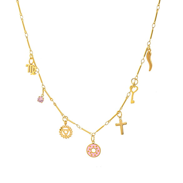 Wholesale Stainless Steel Geometric Constellation Pendant Necklace With 18K Gold Color Vacuum Plated