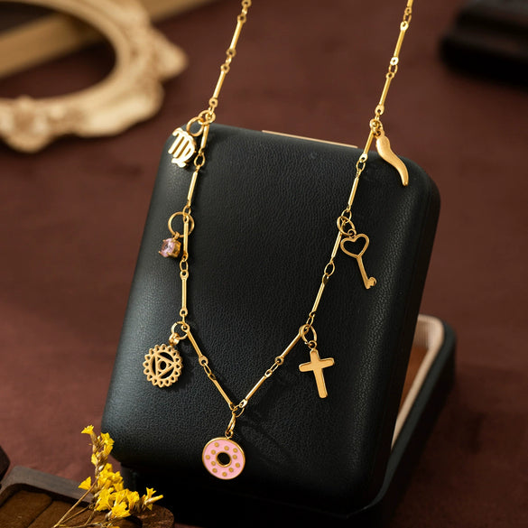 Wholesale Stainless Steel Geometric Constellation Pendant Necklace With 18K Gold Color Vacuum Plated